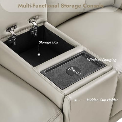 Watson & Whitely Wall Hugger Power Reclining Sofa with Console, Grey | Genuine Leather Recliner Sofa, Power Headrests, Center Storage Console, Cup Holders, 3-Seater Couch, Living Room & RV - color: Grey, style: 3 Seater Sofa (with console)