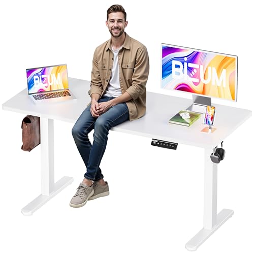 BIZUM Electric Standing Desk, 55x24 inches Height Adjustable Desk, Sit to Stand Desks Memory Gaming Computer Workstation for Home Office, White - color: White, size: 55.1*23.6 Inch