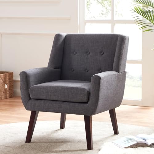 HUIMO Accent Chair for Living Room,Upholstered Button Linen Armchair Chair | Mid Century Modern Tufted Armchair with Fabric,Comfy Arm Chairs for Club Living Room Reading Bedroom,Waiting Room Dark rey - color: Grey