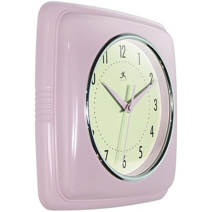 Infinity Instruments Square Retro Wall Clock, Pastel Pink, 9.25" - color: Pastel Pink