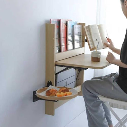 Small Round Wall-Mounted Table, Folding Retractable Coffee Table, Made of Solid Wood, Suitable for Home, Shop, Milk Tea Shop and Cake Shop - color: B
