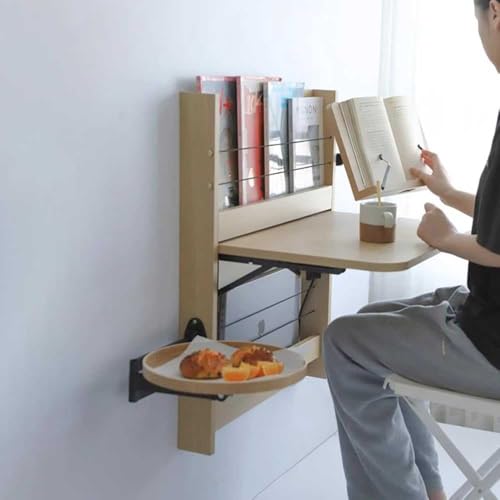 Small Round Wall-Mounted Table, Folding Retractable Coffee Table, Made of Solid Wood, Suitable for Home, Shop, Milk Tea Shop and Cake Shop - color: A