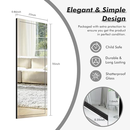 Syndra 56"x20" Beveled Edge Full Length Mirror, Frameless Wall-Mounted & Over-The-Door Mirror, Large Rectangle Full Body Mirrors for Bedroom, Living Room, Bathroom, Entryway(Vertical or Horizontal) - color: Clear, size: 56"L x 20"W