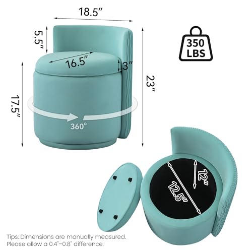 WUTUTUEE Velvet Vanity Chair with Storage, 360° Swivel Makeup Chair with Wave Back, No Assembly Small Accent Stool for Bedroom, Dressing, Living Room, Teal - color: Teal, size: Regular