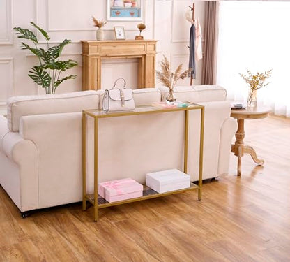 Small Modern Console Table for Entryway, Tempered Glass with Metal Frame Sofa Table for Living Room, Hallway, Office (Double-Layer, Gold) - color: Gold, style: Double-layer