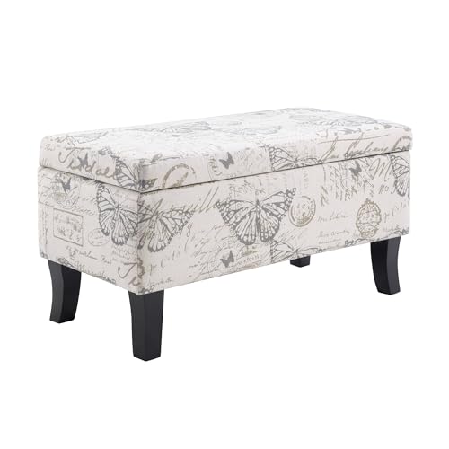 Convenience Concepts Designs4Comfort Winslow Storage Ottoman Bench 32" - Transitional Upholstered Footstool & Seat, for Living Room, Entryway, Hallway, & Bedroom, Butterfly Fabric - color: Butterfly Fabric