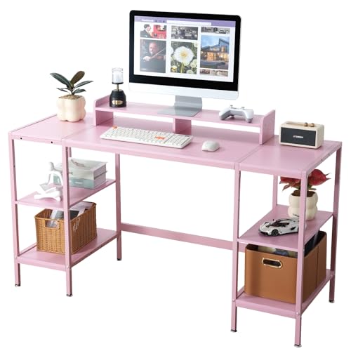 Computer Desk 55-inch with Storage Shelf - Pink Ideal Gaming Desk for Bedrooms, Small Spaces, and Home Offices Modern Writing Desk for PCs. - color: Rustic, size: 43 inch