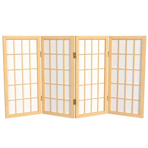 2 ft. Short Desktop Window Pane Shoji Screen - Natural - 4 Panels - color: Natural, size: 4 Panel