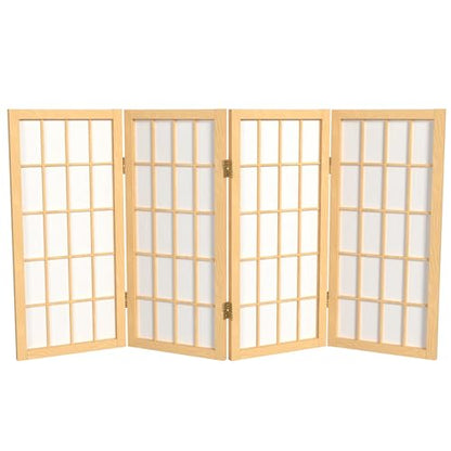 2 ft. Short Desktop Window Pane Shoji Screen - Natural - 4 Panels - color: Natural, size: 4 Panel