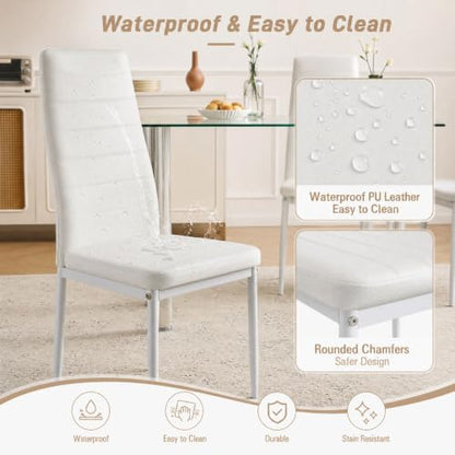 Karl home White Dining Chairs Set of 6, PU Leather & High Back | Kitchen chairs with padded seats & foot cap protection for dining kitchen living room,300lbs capacity,space-saving - color: White, size: Set of 6