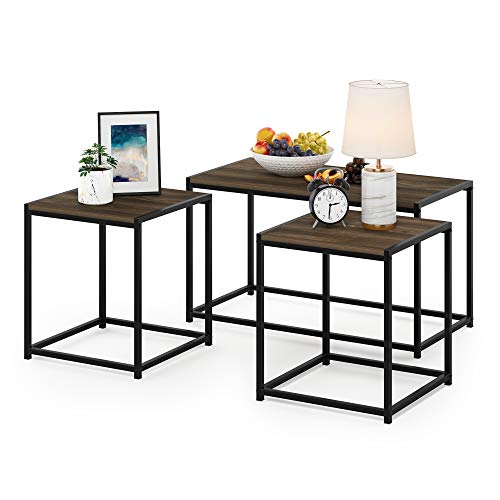Furinno Camus Modern Living Room Coffee Table with 2 End Tables Set, Columbia Walnut - color: Columbia Walnut, size: 3-in-1 Set (1 Coffee + 2 End Tables)