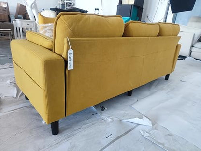 KINTNESS 78” 3 Seater Sofa Couch for Living Room, Modern Sectional Sofa with Deep Seat & Armrest Pillow, Comfy Sofa Set for Bedroom, Apartment and Office, Removable Covers, Non-Slip, Yellow | COTTON - size: 3 seater