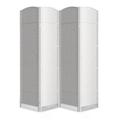 4 Panel Folding Room Divider,Woven Privacy Screen,White | Solid wood frame, handcrafted diamond pattern, 6FT tall, extends to 63 inches wide, no assembly required - color: White, size: 4-Panel