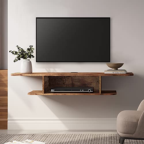 FITUEYES 2 Tier Modern Floating TV Stand Wall Mounted Entertainment Center, Floating TV Shelf Under TV for Living Room, Brown - color: Brown