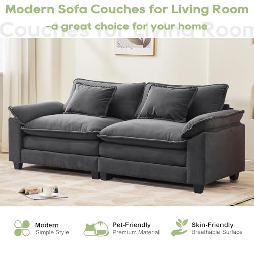 86" Modular Sectional Sofa, Comfy Loveseat Deep Cloud Couch | Couches for Living Room, Modular Couch, Deep and Wide Seat, Velvet Sofa Sleeper with Throw Pillows, Blue Grey - color: Blue Gray, size: 86 Inch