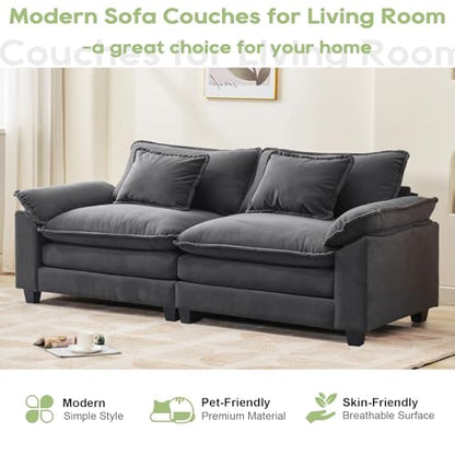 86" Modular Sectional Sofa, Comfy Loveseat Deep Cloud Couch | Couches for Living Room, Modular Couch, Deep and Wide Seat, Velvet Sofa Sleeper with Throw Pillows, Blue Grey - color: Blue Gray, size: 86 Inch