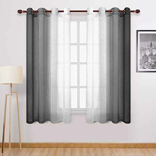 DWCN Black Ombre Sheer Curtains - Faux Linen Gradient Semi Voile Grommet Top Bedroom and Living Room Curtains, Set of 2 Window Curtain Panels, 52 x 63 Inch Length, Black - color: Black, size: 52"W x 63"L (Pack of 2)