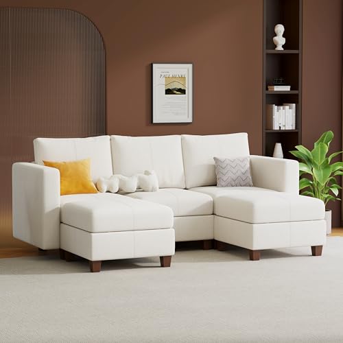 MINCETA Modular Sectional Sofa, Modern Comfy Sofa with Upholstered and Storage Ottoman for Living Room,Bedroom(White, 5 Seat U Shape) - color: White, size: 91.4"W*59.1"D U Shape