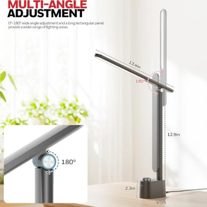 Honeywell LED Desk Lamp, Sunturalux™ Grey Desk Lamps for Home Office USB | Foldable LED desk lamp with USB-C/A charger, RG0 eye-safe, CRI95, stepless dimming 10%-100%, 3 color temps (3000K-5000K) - color: Gray