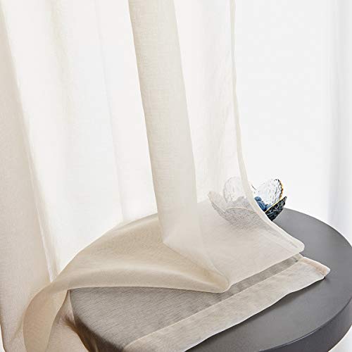 Beige Semi Sheer Curtains 84 Inches Long Faux Linen Beige Sheers Curtain for Bedroom Living Room Girls Kids Room 2 Panels 52x84 - color: Beige, size: 52"W x 84"L (Pack of 2)