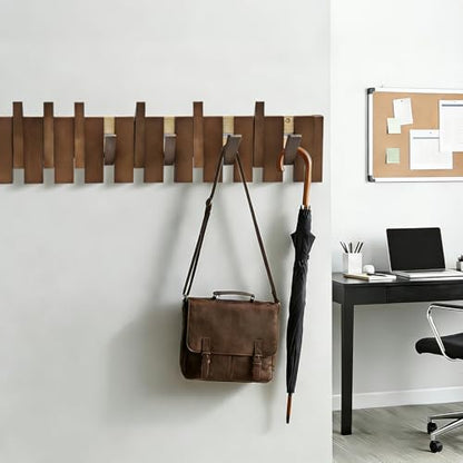 26.8" Wooden Piano Key Coat Rack Wall Mounted, 10 Hooks Natural Walnut Wall Coat Rack, Wall Mounted Coat Rack for Hanging Coats/Hats/Keys/Towels/Bags - size: 10 Hooks