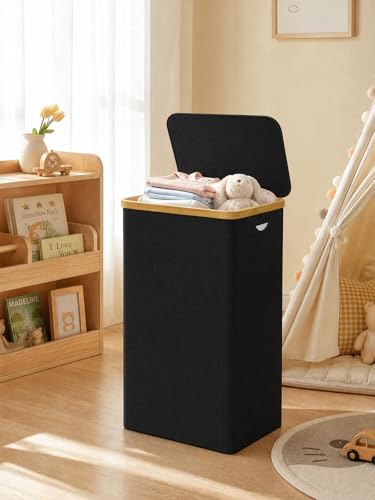 IEGrow Laundry Hamper with Lid,110L Laundry Basket with 2 Mesh Bags,Black | Dirty Clothes Hamper Basket with Bamboo Handle for Clothes Towels - color: Black, size: 111L
