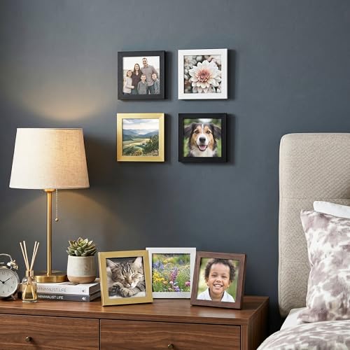 4x4 Picture Frame, Wall Mount or Tabletop Photo Frames with Engineered Wood, Black 10 Pack - color: Black, size: 4x4-10PK