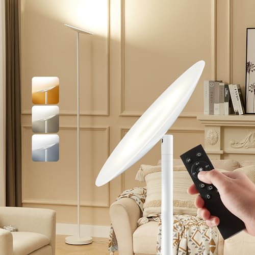 LED Torchiere Floor Lamp, 3200LM, 71" Tall Modern Torchiere Lamp in Pearl White, Stepless Dimming, Remote & Touch Control, Super Bright Light for Living Room and Bedroom, Heavy Stable Base - color: White