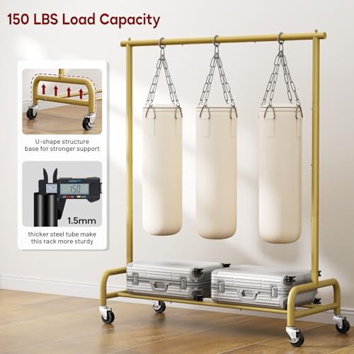 SLEEPING LAMB Heavy Duty Clothes Racks for Hanging Clothing Rack, 43" Wide Rolling Garment Rack Metal Wardrobe Rack with Wheels Closet Hanger Rack for Coats, Shirts, Dress (Gold) - color: Gold, style: Single Rod