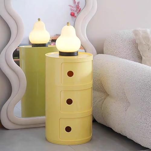 3 Tier Round Nightstand with Drawer, Light Yellow Round Side Table Small Plastic Storage End Table for Bedroom, Living Room, Bathroom - color: Light Yellow