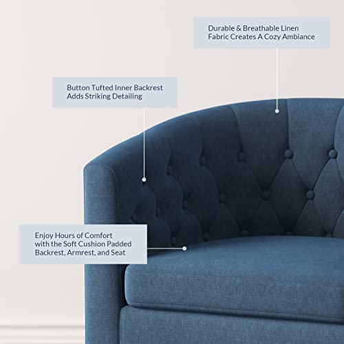 BELLEZE Accent Barrel Arm Chair, Modern Comfy Upholstered Tufted Club Chair with Sturdy Legs and Linen Fabric for Bedroom Living Room - Navy Blue - color: Navy Blue, size: 1 x Linen Chair