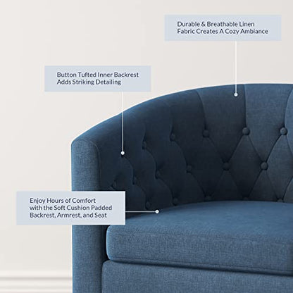 BELLEZE Accent Barrel Arm Chair, Modern Comfy Upholstered Tufted Club Chair with Sturdy Legs and Linen Fabric for Bedroom Living Room - Navy Blue - color: Navy Blue, size: 1 x Linen Chair
