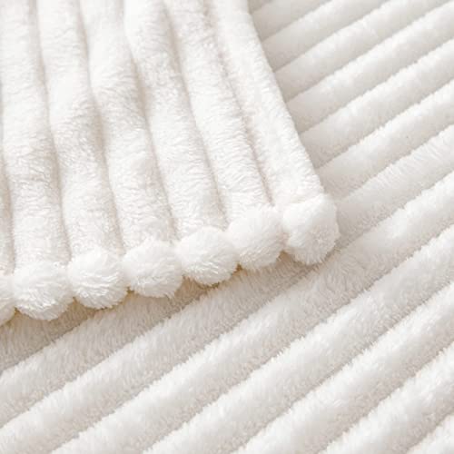 MIULEE Super Soft Throw Blanket with Stripe Pattern for Lightweight Fleece Warm Plush Cozy Bed Blanket 30"x40", Cream White - color: Cream White, size: 30"x40"