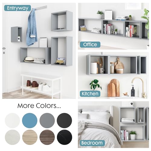 Wall Mount Shelf Set of 4, Floating Cube Shelves for Space Discovery Home and Commercial Use, Large Size Shelves Set, Grey - color: Grey, size: Set4