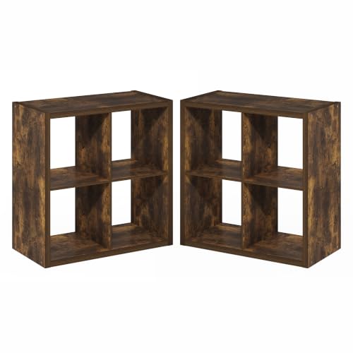 Furinno Cubicle Book Shelf Set of 2, 4-Cube Bookshelf, Amber Pine | 14.6 x 30 x 30, 1.2" Thick Frame Bookcase with Reversible Open Back, for Living Room, Bedroom, Home Office - color: Amber Pine, size: Set of 2, 4-Cube