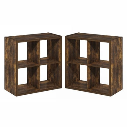 Furinno Cubicle Book Shelf Set of 2, 4-Cube Bookshelf, Amber Pine | 14.6 x 30 x 30, 1.2" Thick Frame Bookcase with Reversible Open Back, for Living Room, Bedroom, Home Office - color: Amber Pine, size: Set of 2, 4-Cube