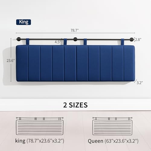 King Headboard Only, Wall Mounted Hanging Upholstered Bed Head Board | Modern Vertical Channel Design of Fine Linen, Elegant Dark Blue Fluted Headboard for Bedroom (Dark Blue, King Size ) - color: Linen/Blue, size: King
