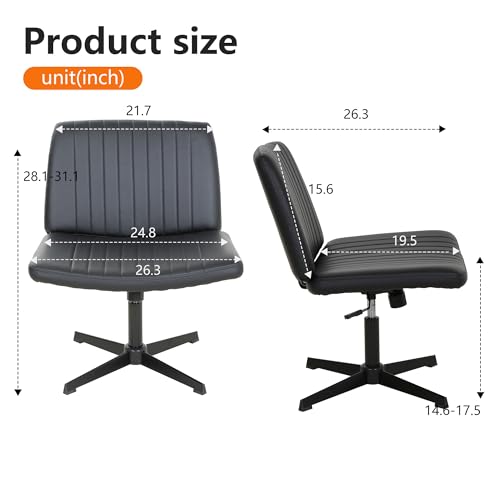 FDW | Criss Cross Chair Without Wheels | Black | Armless Desk Chair | With Wide Seat, 360 Swivel, Height Adjustable & Stable Metal Base | for Office, Home Office, Vanity Seating | Pack of 1 - color: Black, style: Without Wheels