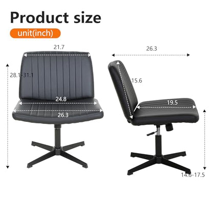 FDW | Criss Cross Chair Without Wheels | Black | Armless Desk Chair | With Wide Seat, 360 Swivel, Height Adjustable & Stable Metal Base | for Office, Home Office, Vanity Seating | Pack of 1 - color: Black, style: Without Wheels