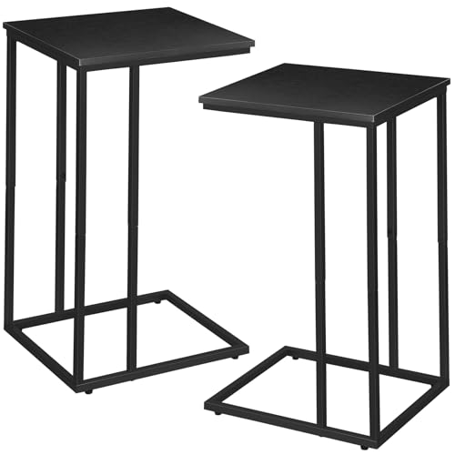 C Shaped Side Table Set of 2, Skinny Sofa Table for Sofa and Bed, Couch Tables That Slide Under, Small End Tables for Living Room, Bedroom or Small Spaces, Black - color: Black Table Top
