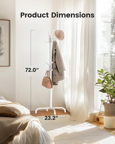 Pipishell Metal Coat Rack Freestanding with 14 Hooks, White | Durable metal frame, stable four-point base, 2 hook heights for adults and kids, smooth rods & hooks prevent clothing snags - color: white