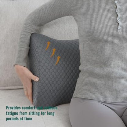 Lumbar Support Pillow Memory Foam Breathable Support for Office Chair, Car Seat, Sofa, Bed - Relieves Back, Spine, Neck Pain for Ergonomic Comfort Gray 18 * 11 * 7.5in
