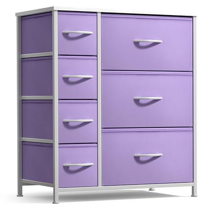 Sorbus Dresser with 7 Drawers - Furniture Storage Chest for Kid’s, Teens, Bedroom, Nursery, Playroom, Clothes, Toys - Steel Frame, Wood Top, Tie-dye Fabric Bins (7-Drawer, Pastel Purple) - color: Pastel Purple