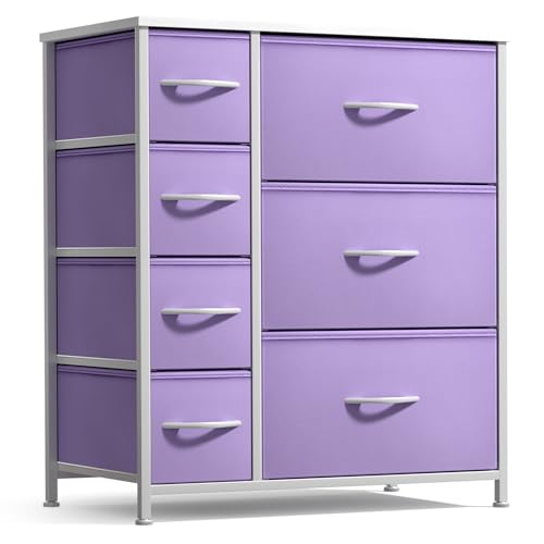 Sorbus Dresser with 7 Drawers - Furniture Storage Chest for Kid’s, Teens, Bedroom, Nursery, Playroom, Clothes, Toys - Steel Frame, Wood Top, Tie-dye Fabric Bins (7-Drawer, Pastel Purple) - color: Pastel Purple