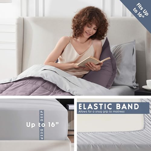 Nestl 5 Piece Twin Comforter Set – Dusty Purple Reversible Bed in a Bag – Complete Twin Size Bedding Set with Sheets, Pillowcase and Sham - color: Dusty Purple, size: Twin