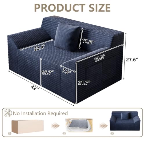 42" Boneless Oversized Chair with Side Pocket, Sofa Small Single Couch in a Box, Deep Seating Boneless Chair for Bedroom Living Room Office Apartment, No Assembly, Blue - color: Blue, size: 42'' Style 4
