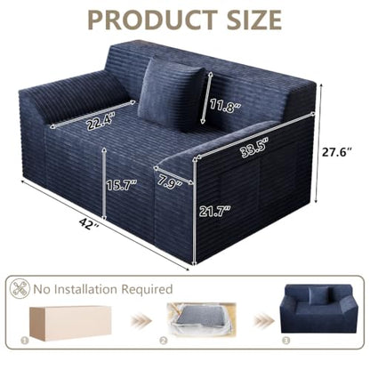 42" Boneless Oversized Chair with Side Pocket, Sofa Small Single Couch in a Box, Deep Seating Boneless Chair for Bedroom Living Room Office Apartment, No Assembly, Blue - color: Blue, size: 42'' Style 4