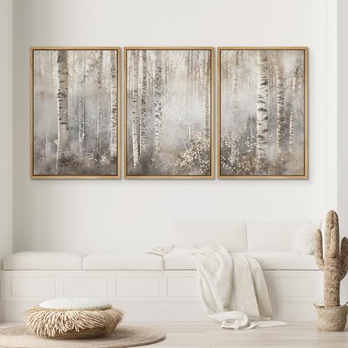 SIGNWIN Framed Canvas Print Wall Art Set Serene Birch Tree Forest in Soft Tones Illustrations Modern Bohemian Scenic Colorful Ultra for Living Room, Bedroom, Office - 16"x24"x3 Natural - color: A20-2411-brc28, size: 16"x24"x3 Panels Natural
