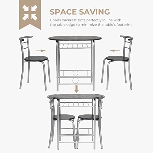 VINGLI 3 Piece Dining Set,Small Kitchen Table Set for 2,Breakfast Table Set,Kitchen Wooden Table and 2 Chairs for Small Space/Dining Room/Apartment,Metal Frame,Wine Rack,Sliver&Black - color: Sliver&black