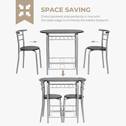 VINGLI 3 Piece Dining Set,Small Kitchen Table Set for 2,Breakfast Table Set,Kitchen Wooden Table and 2 Chairs for Small Space/Dining Room/Apartment,Metal Frame,Wine Rack,Sliver&Black - color: Sliver&black
